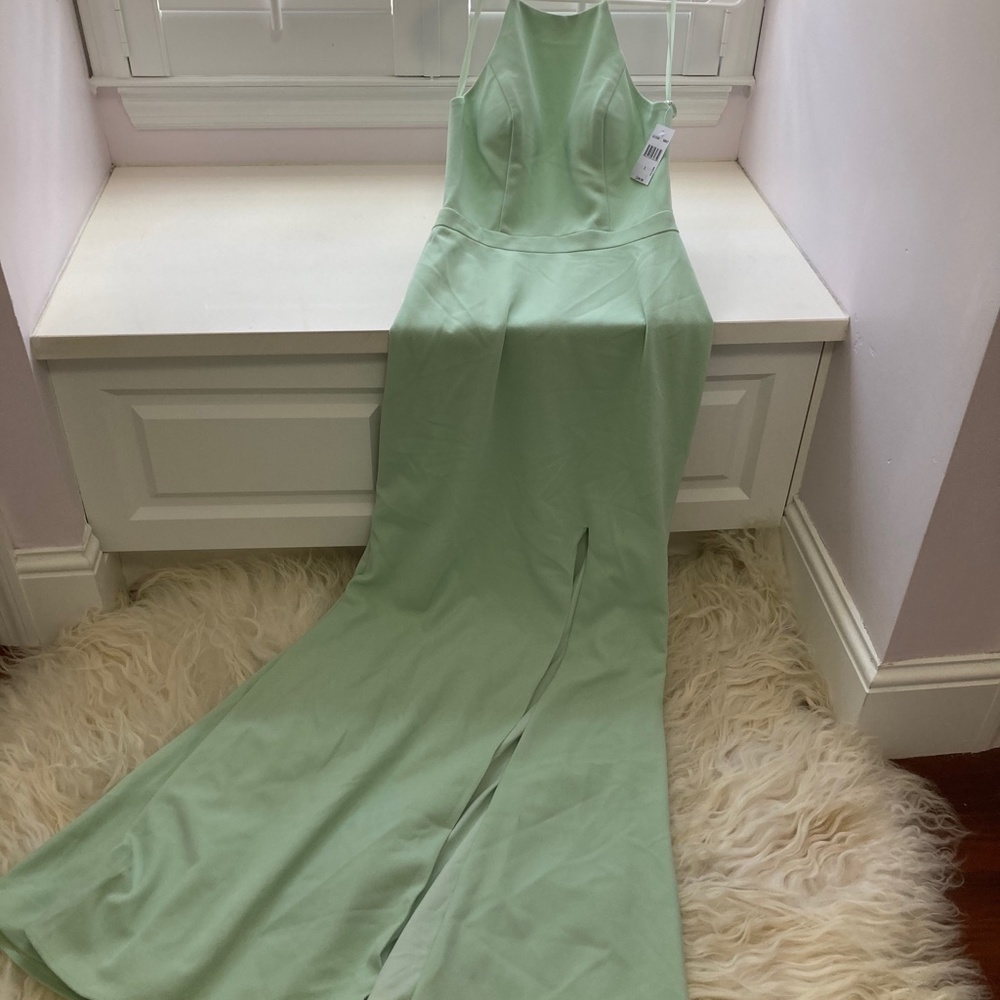 AQUA EMBELLISHED HALTER EVENING DRESS - Picture 4 of 16